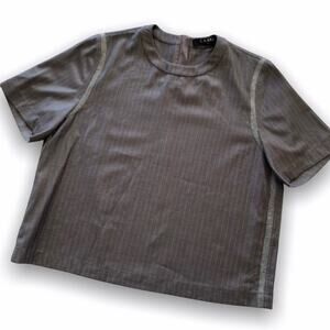 Caara Women's Alfie Dark Academia Silver Gray Pinstripe Blouse Top Size Small